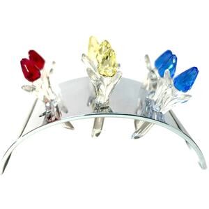 Swarovski SCS Crystal Miniature Tulip Flower 8 Flowers on Silver Tone Tray 2004